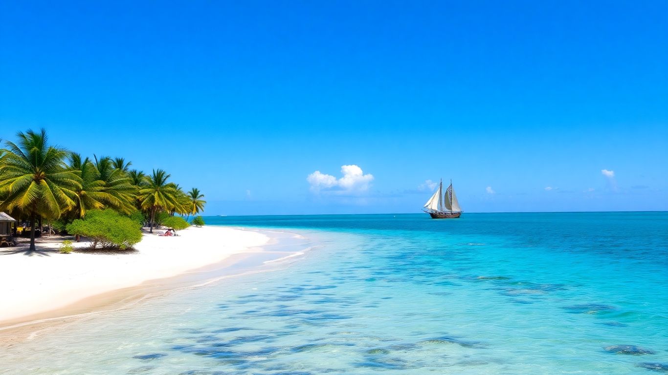 Rajskie plaże Zanzibaru z palmami i turkusową wodą.