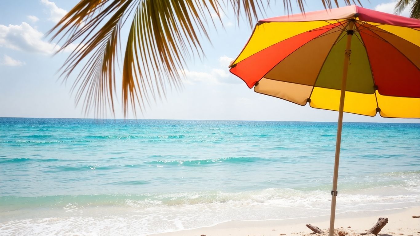 Plaża z palmami i parasolem