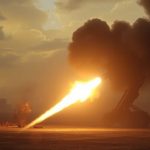 Potężny railgun wystrzeliwujący pocisk na polu bitwy.