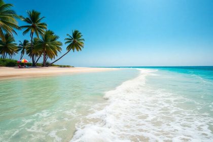 Plaża z palmami i turkusową wodą