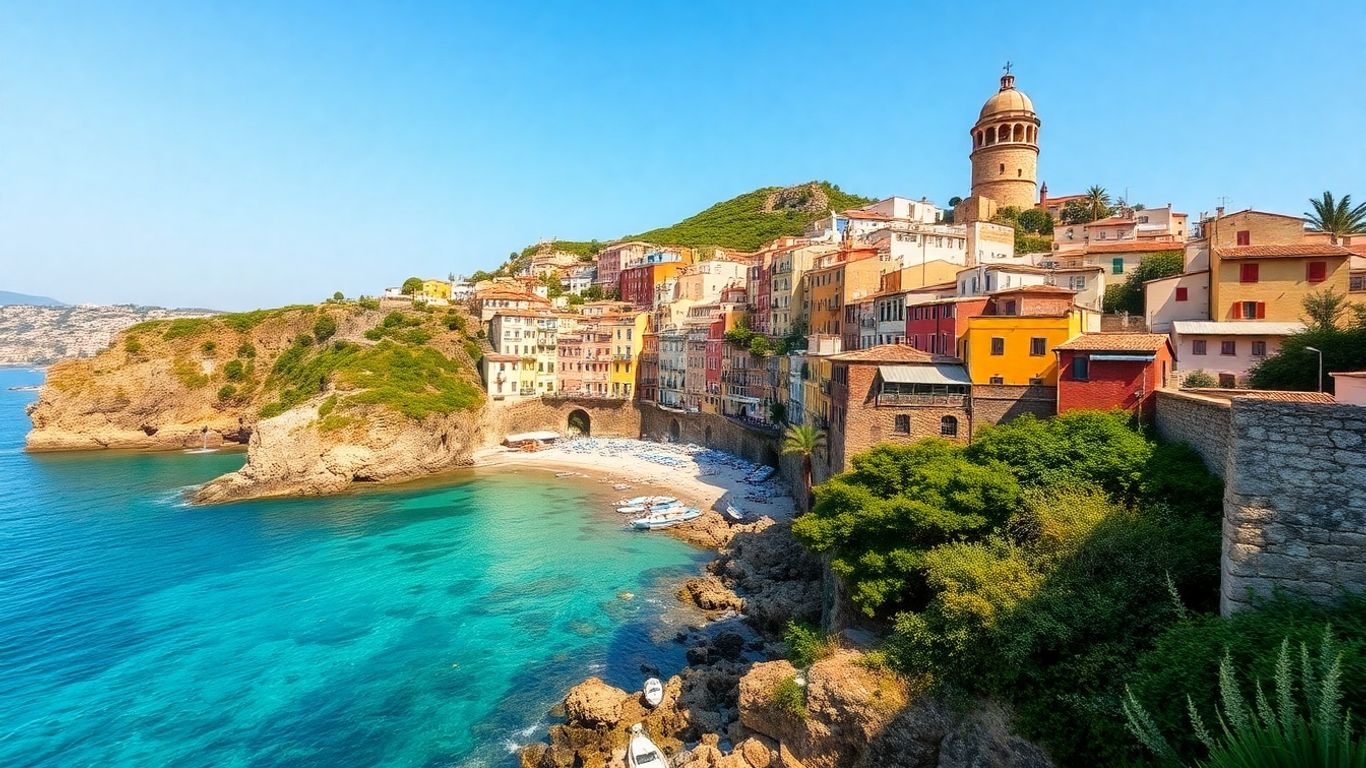 Sycylia: Słoneczna wioska nad morzem z kolorowymi budynkami.