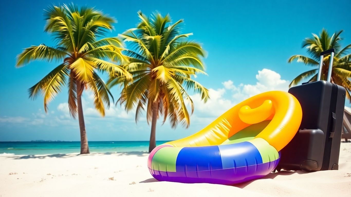 Błędnie spakowana walizka na plaży podczas wakacji.