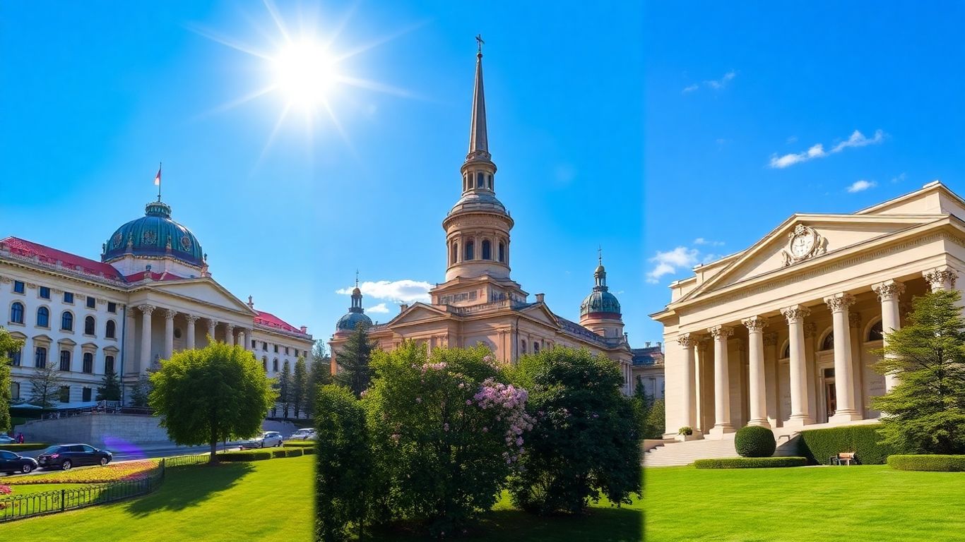 Warszawskie muzea i zabytki w słoneczny dzień.