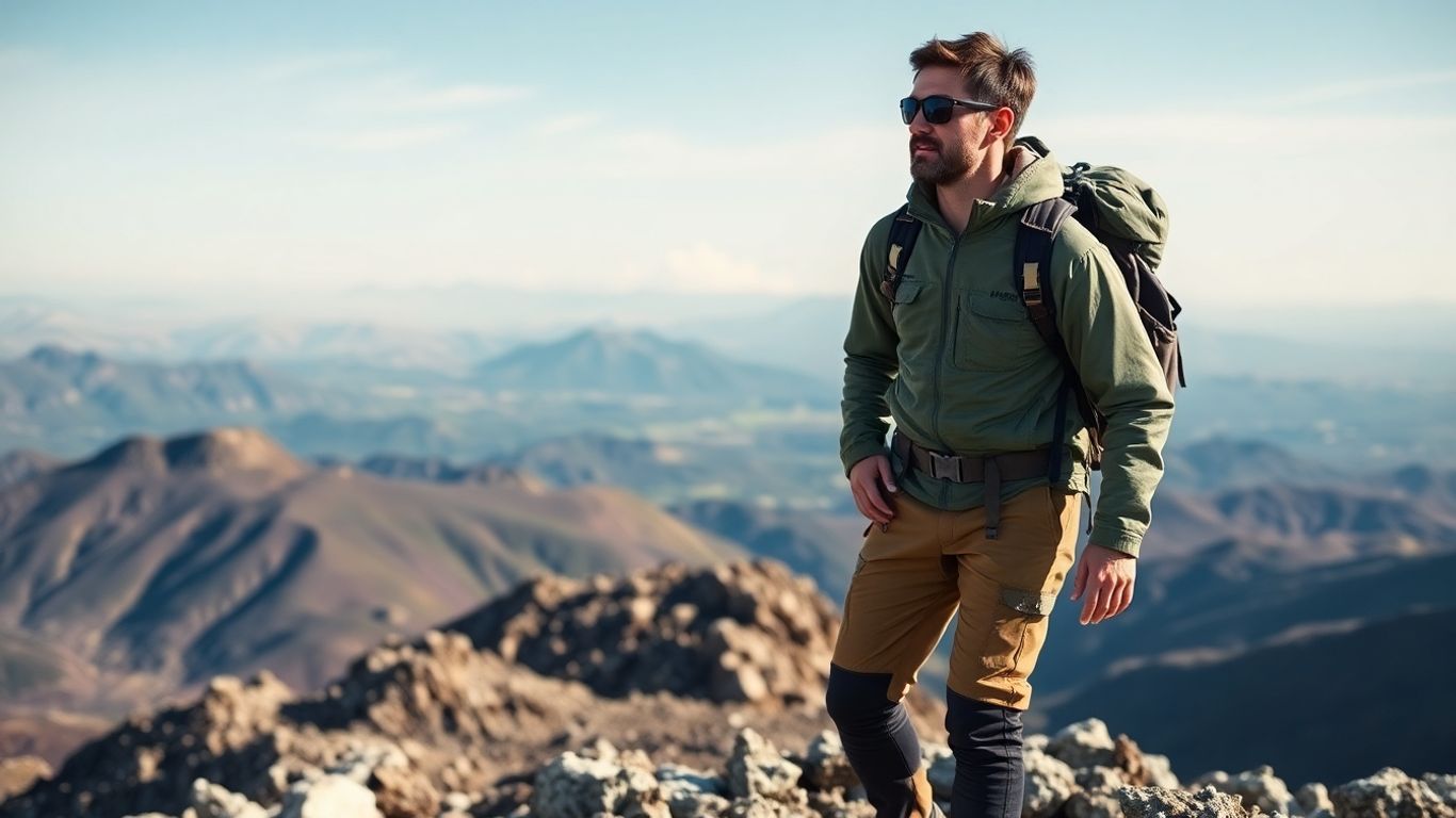 Turysta w górach w ubraniach trekkingowych