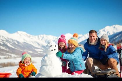 Rodzina ciesząca się feriami zimowymi na śniegu.