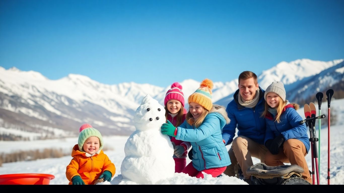 Rodzina ciesząca się feriami zimowymi na śniegu.
