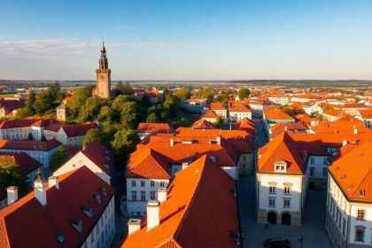 Widok na Stare Miasto w Wilnie z wieżą Giedymina