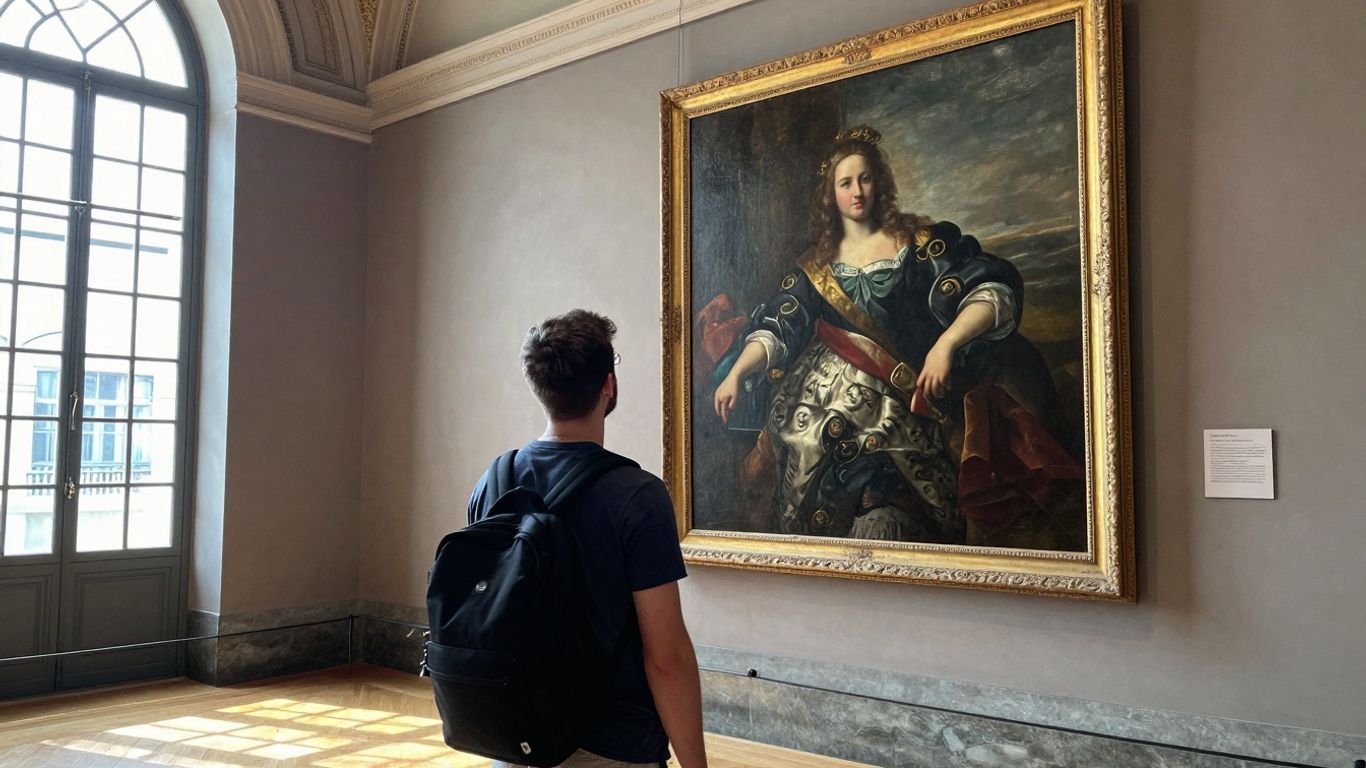 Podróżnik podziwiający dzieło sztuki w muzeum.