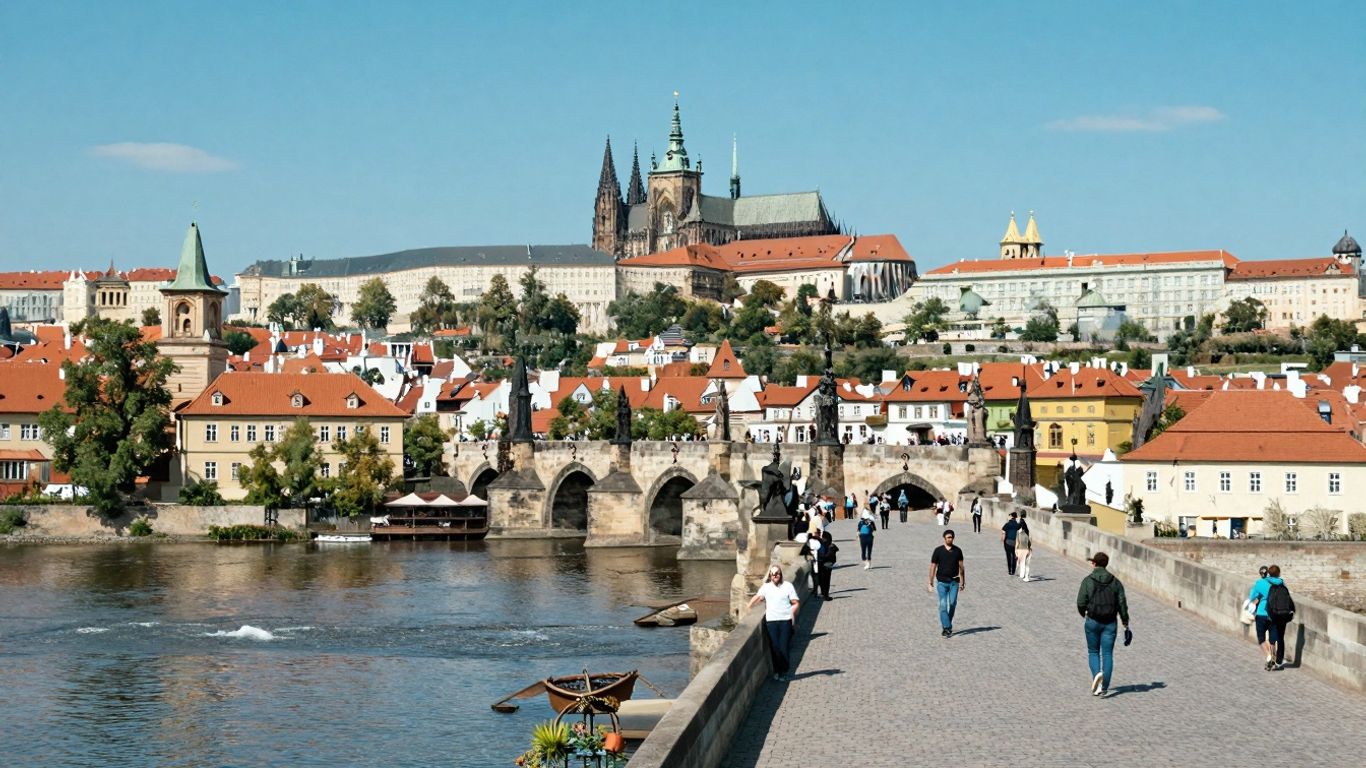 Most Karola w Pradze z Zamkiem Praskim w tle