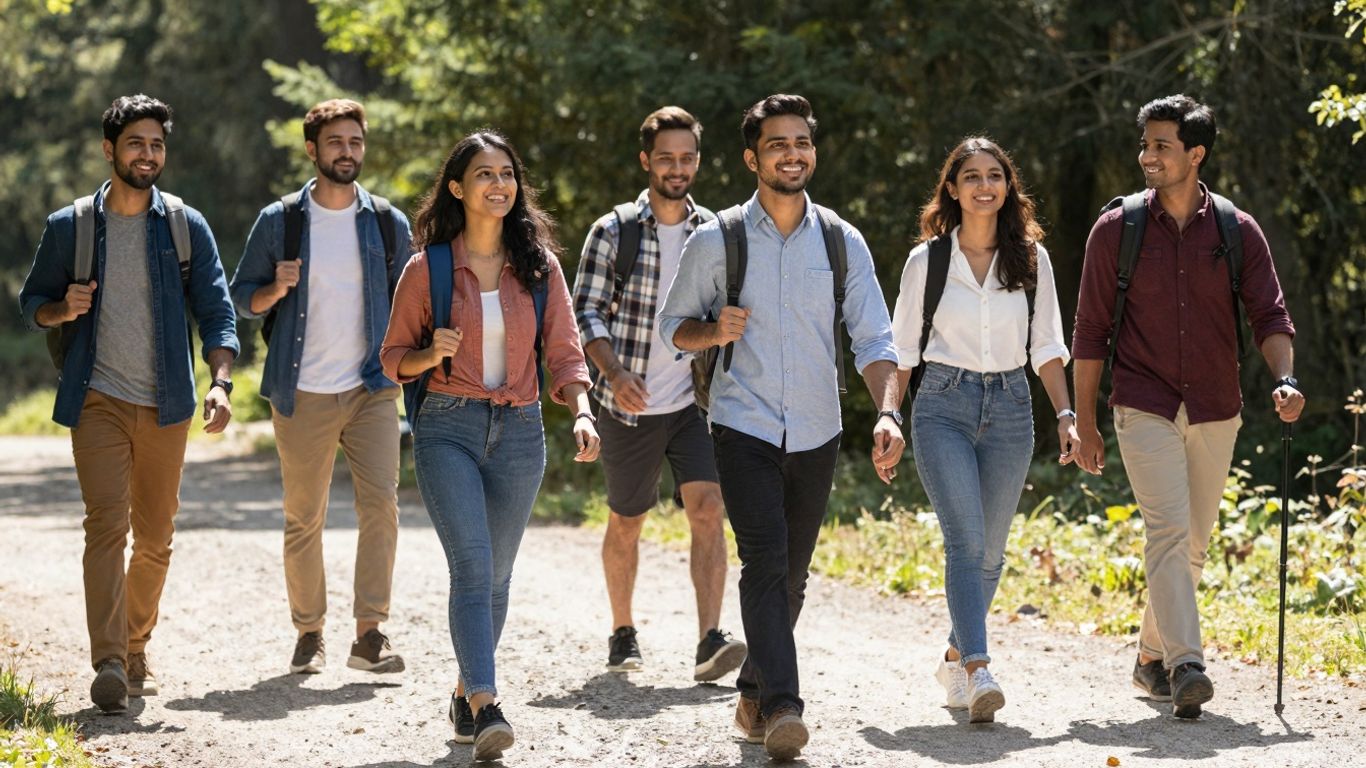 Ludzie cieszący się przyrodą, symbolizujący karierę w turystyce.