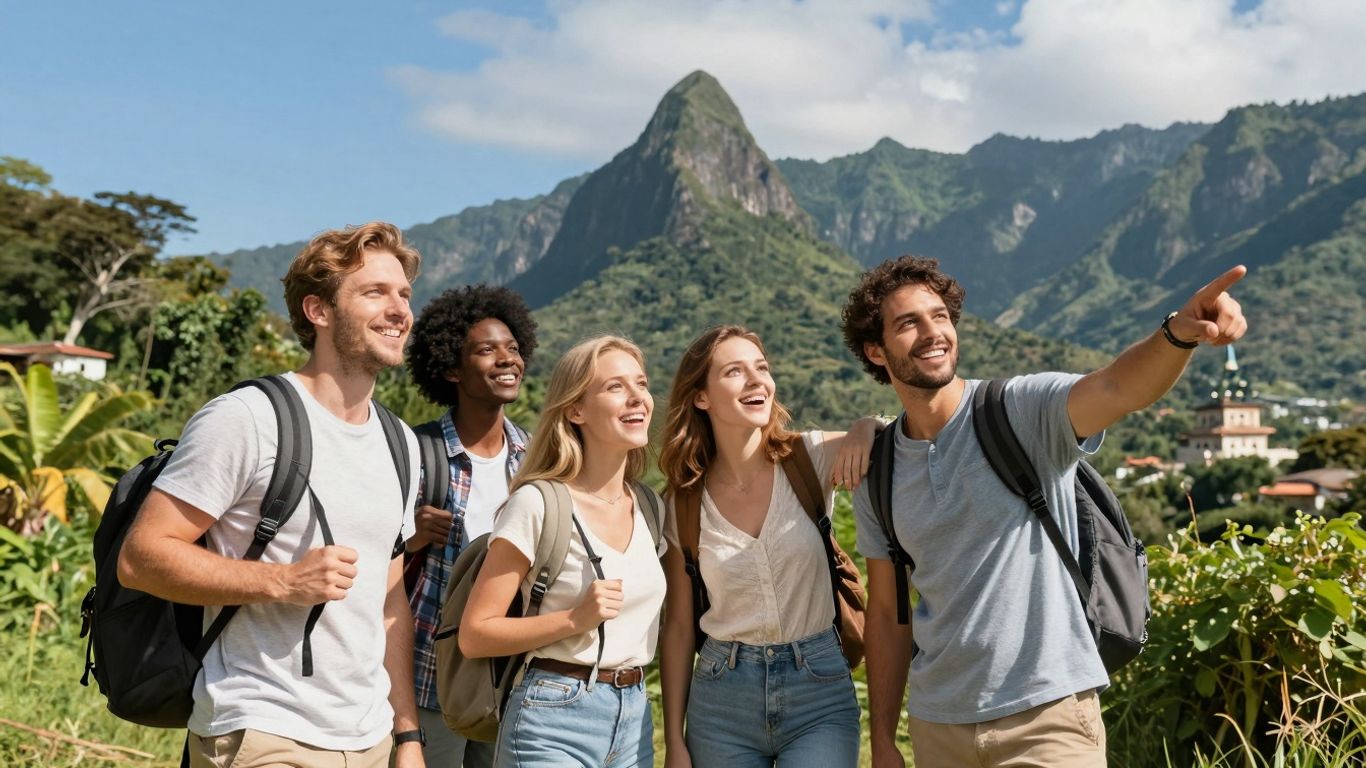 Podróżnicy cieszący się malowniczym krajobrazem podczas wycieczki.