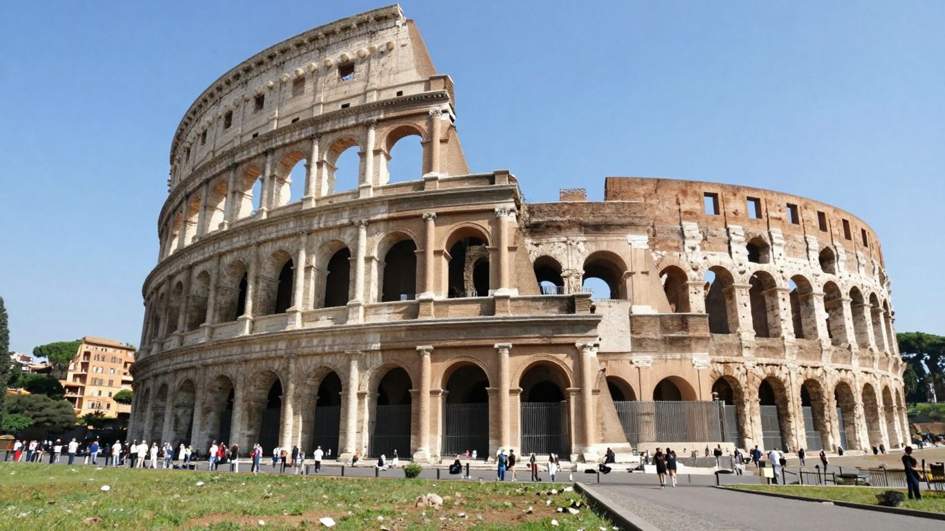 Koloseum w Rzymie pod błękitnym niebem.
