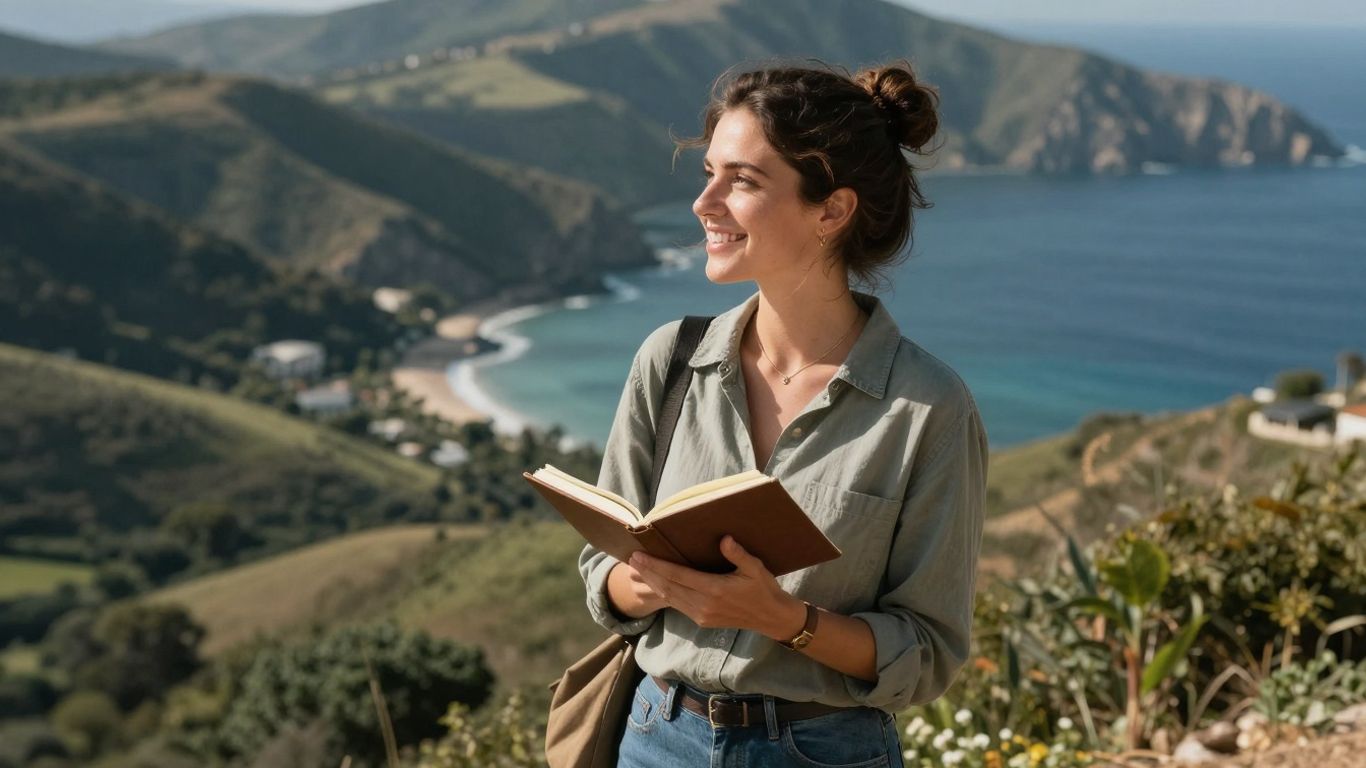 Kobieta na wzgórzu z widokiem na morze